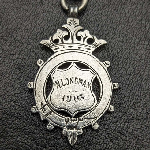 Around 1900 British Antique Sterling Silver Albert Chain 52g Sterling Silver Medal Fob