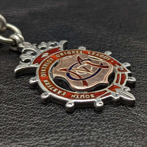 Around 1900 British Antique Sterling Silver Albert Chain 52g Sterling Silver Medal Fob