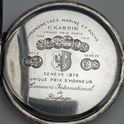 1920 年左右古董 Ulysse Nardin 懷錶銀色錶殼效果很好