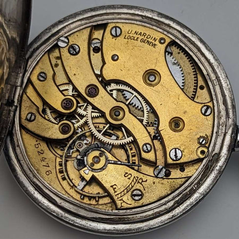 1920 年左右古董 Ulysse Nardin 懷錶銀色錶殼效果很好