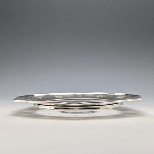 미국 빈티지 순은 림 장식 컷 글라스 플레이트 지름 19cm