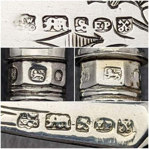 1879년경 영국 앤티크 순은 핸들 커틀러리 세트, 목재 케이스 포함