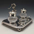 British Vintage Silver Plated Golf Design Pen Stand & Inkwell Pair