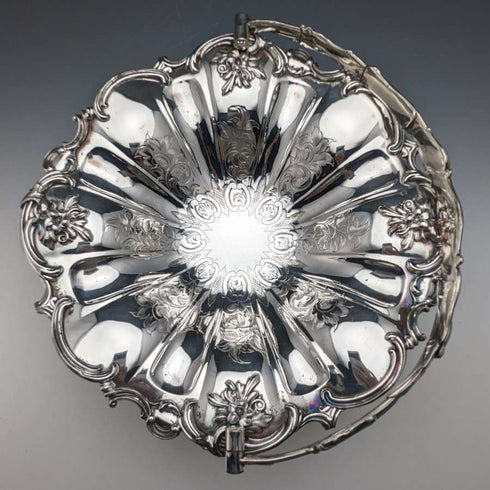 British Antique Silver Plate Large Basket Operating Handle 836g