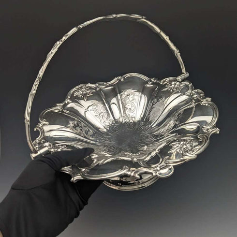 British Antique Silver Plate Large Basket Operating Handle 836g