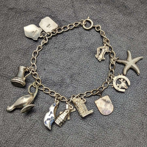 British vintage sterling silver charm bracelet 21g