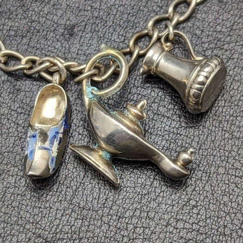 British vintage sterling silver charm bracelet 21g