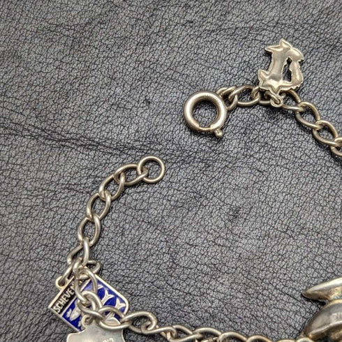 British vintage sterling silver charm bracelet 21g