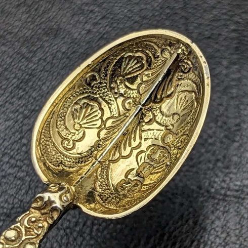 1901 年英國古董純銀鍍金膏勺 12 件套在一個盒子裡