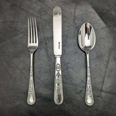 Around 1890 British Antique Silver Plated Crisling Cutlery Set in Case