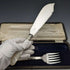 British Vintage White Pearl Shell Handle Silver Plated Fish Server Set in Case