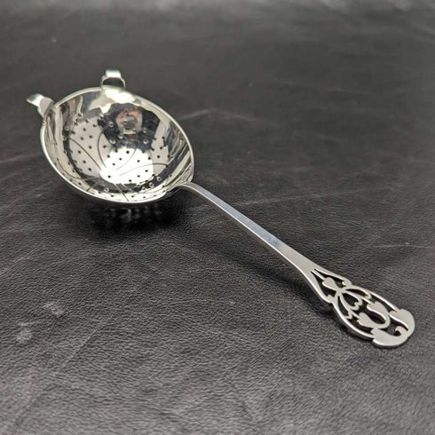 Colador de té de plata esterlina, antigüedad británica de 1917