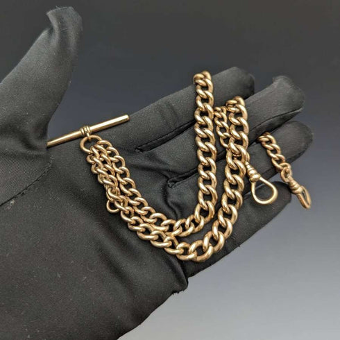 Cadena Albert doble de oro laminado, antigüedad británica, 46g, sin dije
