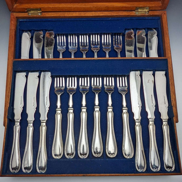 1879年 英国アンティーク シルバープレート 薄型カトラリー 12x2セット Elkington 木箱入り