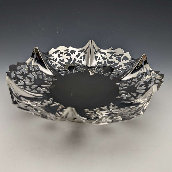 Cuenco con pie y decoración de filigrana, plata de ley (925), vintage británico de 1936, 196 g, Viners