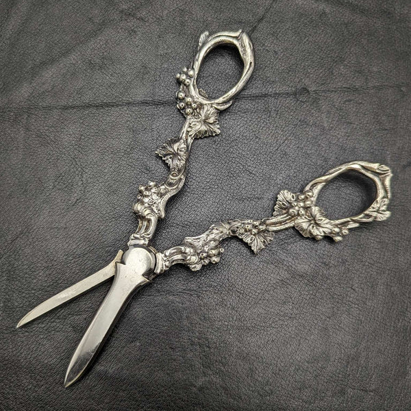 Tijeras para uvas de plata chapada, antigüedades británicas, con grabado de uvas, 102 g