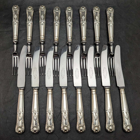 British Vintage Silver Plated Handle Stainless Blade Cutlery Set 8x2