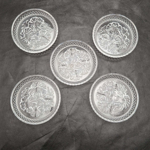Set de 5 platos pequeños de cristal tallado vintage británico