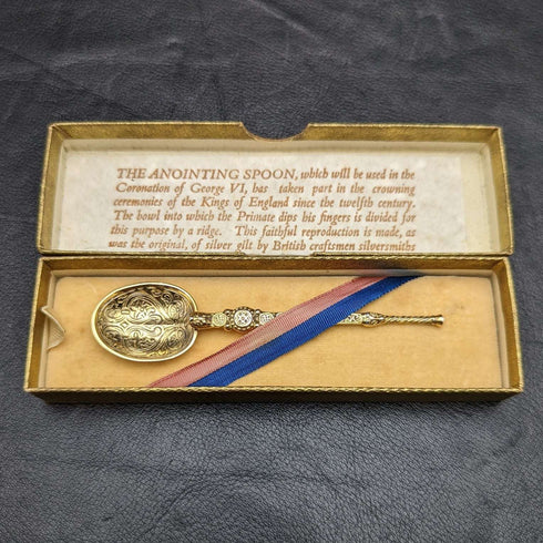 1936 British vintage sterling silver anointing spoon with gold-plated decoration boxed