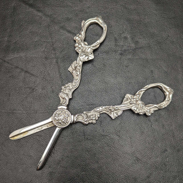 Tijeras para uvas de plata chapada, estilo vintage británico, con grabado de uvas, 100 g