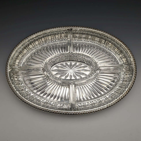 British Vintage Silver Plated Gallery Tray with Glass Liner Width 31cm 1717g