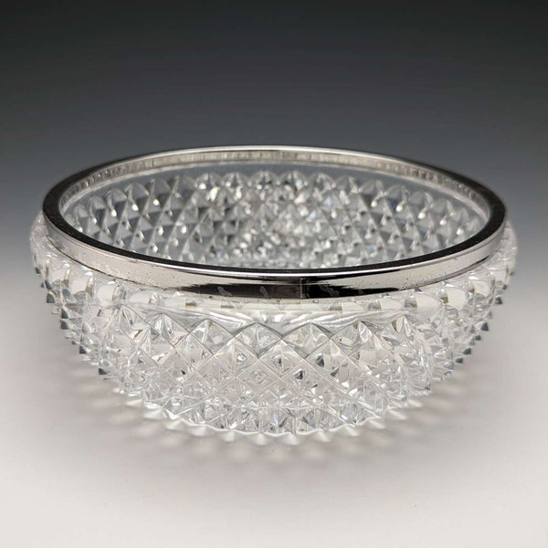 독일 빈티지 컷 글라스 볼 순은 림 장식 지름 18cm Emil Herman
