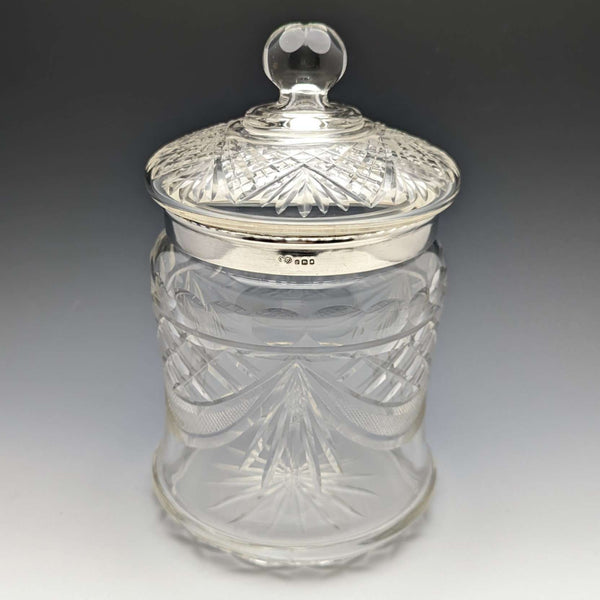 1928년 영국 빈티지 컷 글라스 비스킷 배럴 순은 장식 831g