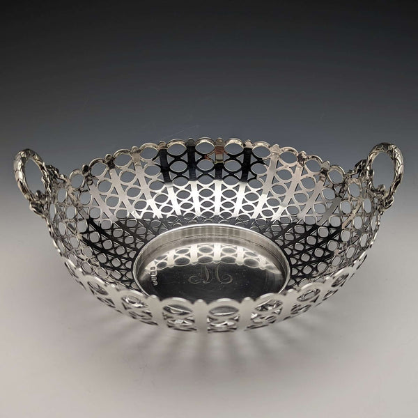 Cuenco de plata de ley antigua británica de 1911, con decoración calada, 452g, MAPPIN & WEBB