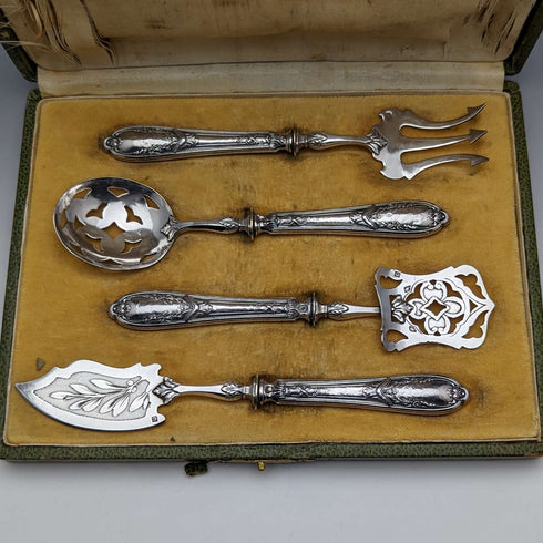 French antique sterling silver handle hors d'oeuvre cutlery set in case