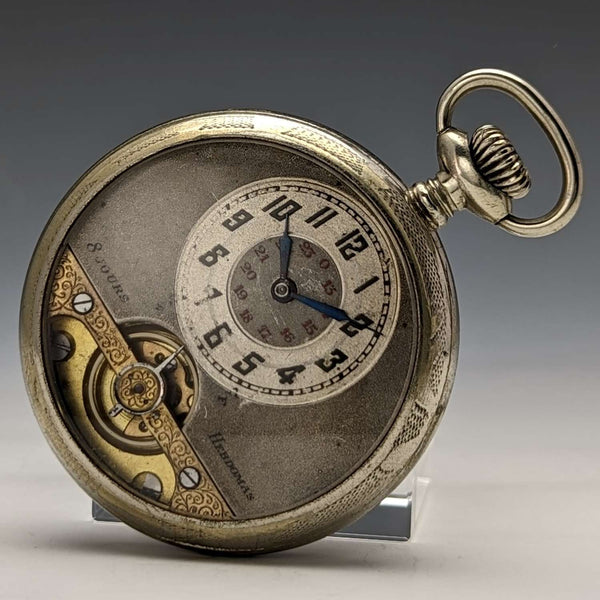 Reloj de bolsillo antiguo Hebdomas de 8 días, caja de metal, en buen estado de funcionamiento