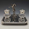British Vintage Silver Plated Golf Design Pen Stand & Inkwell Pair