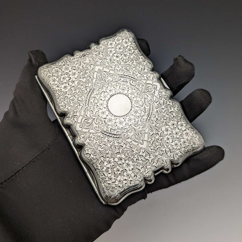 1889 British Antique Sterling Silver Double Open Card Case 123g Deakin and Francis