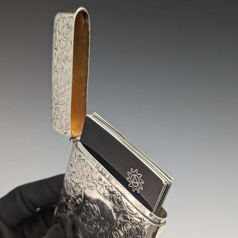 Tarjetero de plata de ley, antiguo, británico, año 1900, 79 g, Henry Pope