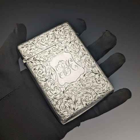 Tarjetero de plata de ley, antiguo, británico, año 1900, 79 g, Henry Pope