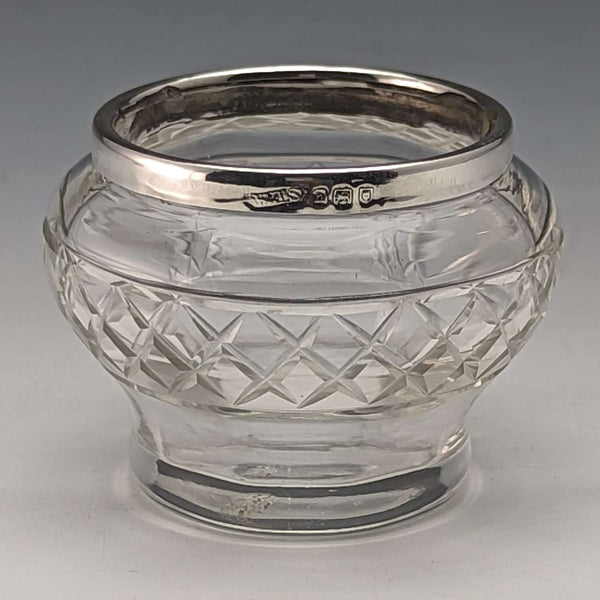 1923년 영국 앤티크 컷 글라스 솔트 셀러 순은 장식 61g