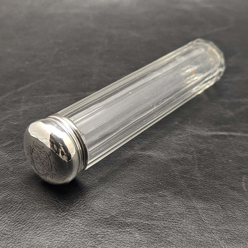 Botella de cristal alargada vintage británica de 1927 con tapa de plata de ley, 110 g
