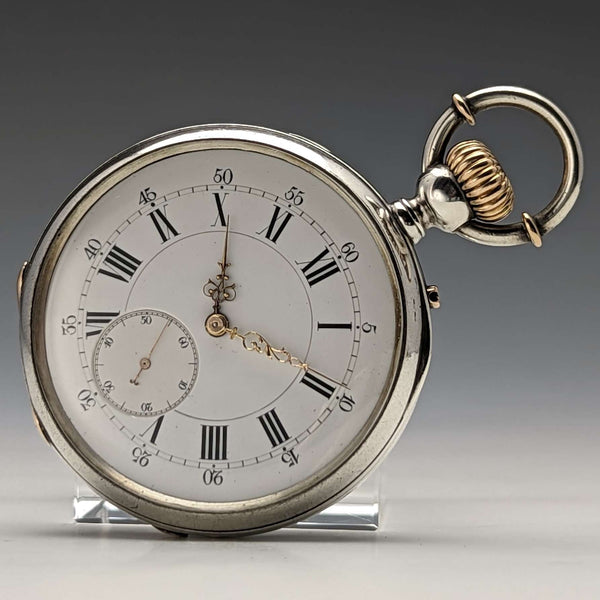 Antique unsigned pocket watch made in France, silver side open face, works well