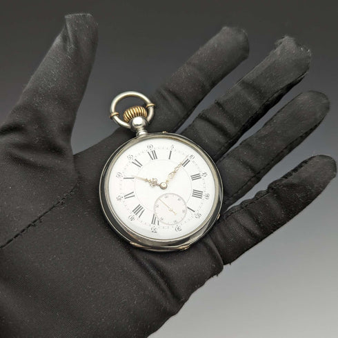 Antique unsigned pocket watch made in France, silver side open face, works well