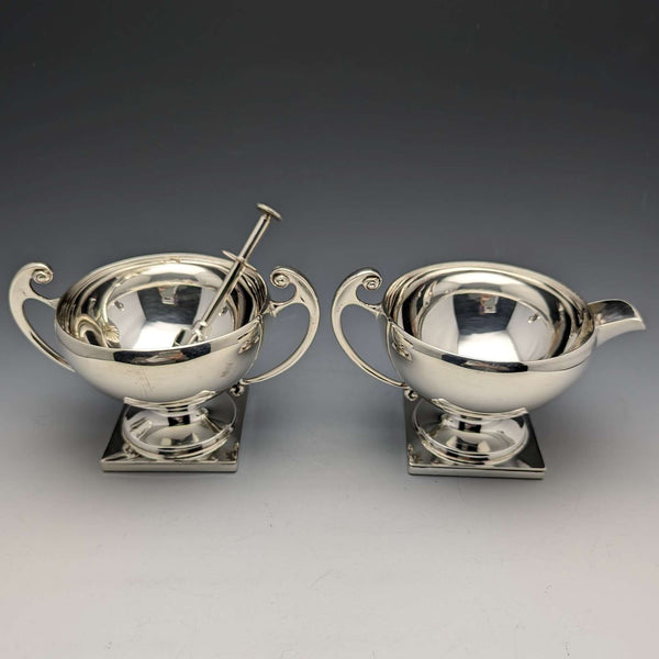 Azucarero y jarra para crema de plata chapada, vintage británico