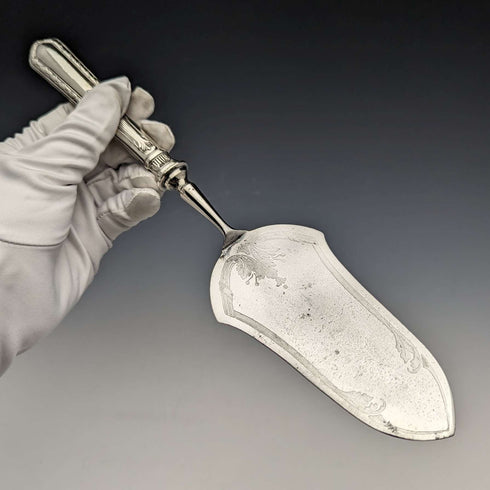 Cubiertos de servir antiguos alemanes de principios del siglo XX, mango de plata 800