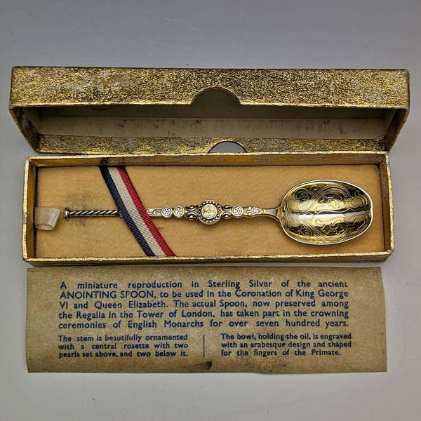 1936 British vintage sterling silver anointing spoon in paper box William Suckling