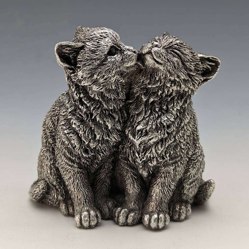 Figura decorativa de dos gatitos de William Comyns, Reino Unido, bañada en plata de ley, 178 g