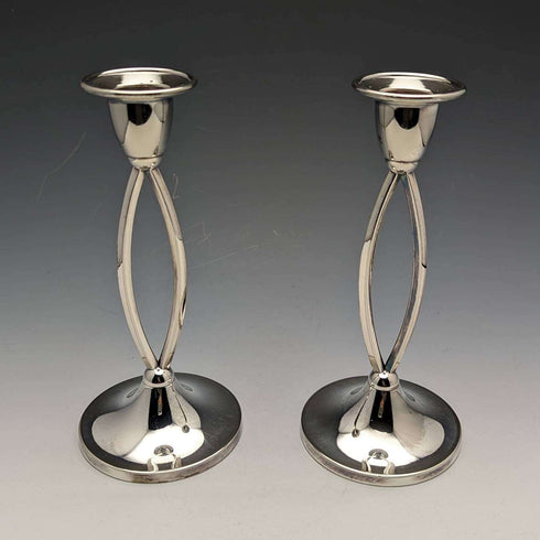 British vintage silver plate candle stand candlestick pair