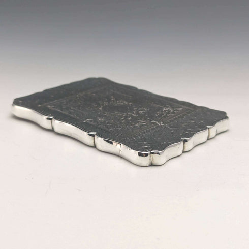 Estuche para tarjetas de plata esterlina, antiguo, británico, 1867, Robert Thornton