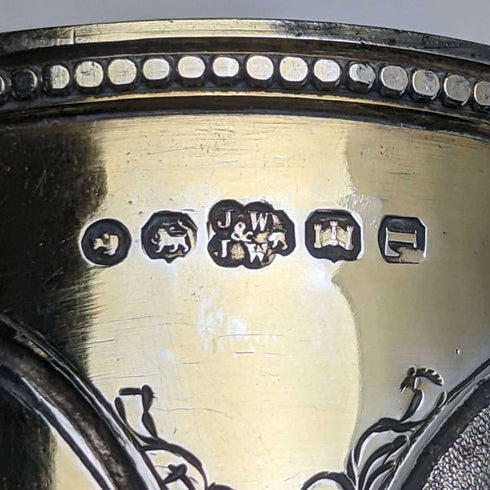 1867년 영국 앤틱 순은 골드 장식 꽃 조각 머그컵 150g