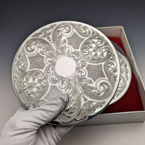 British Vintage Silver Plated Table Mat Set of 4 Paper Boxed