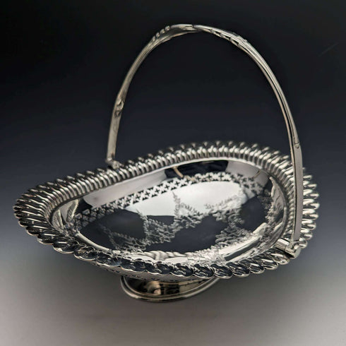 Cesta grande de plata chapada, antigua británica, de 1902, Walker and Hall