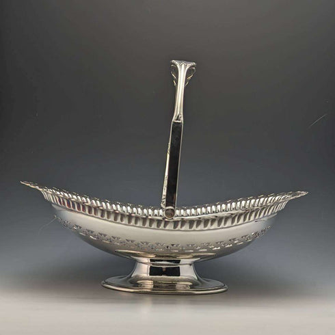 Cesta grande de plata chapada, antigua británica, de 1902, Walker and Hall