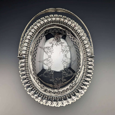 Cesta grande de plata chapada, antigua británica, de 1902, Walker and Hall