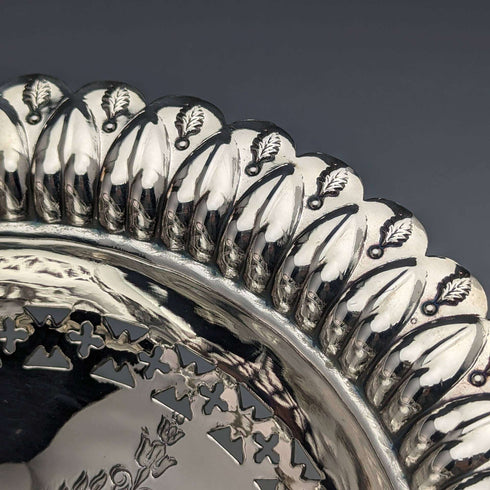 Cesta grande de plata chapada, antigua británica, de 1902, Walker and Hall